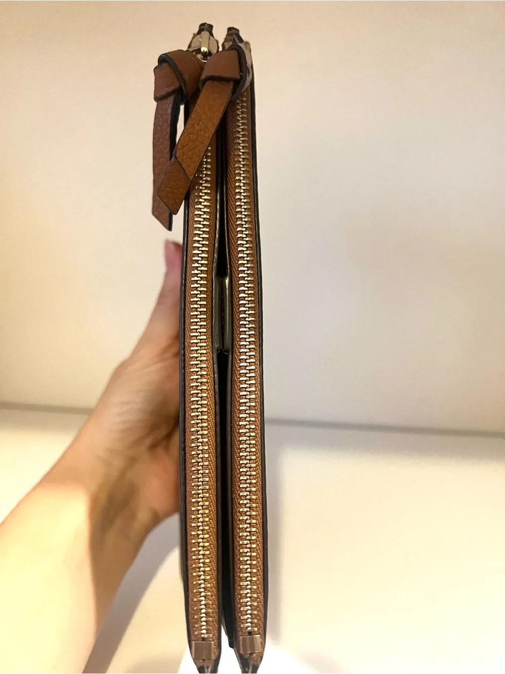 Kate Spade New York Tan Leather Double Zipper Wallet